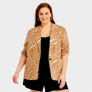 NWT A New Day Women’s Relaxed Fit Zebra Print Linen Blend One Button Blazer - 2X